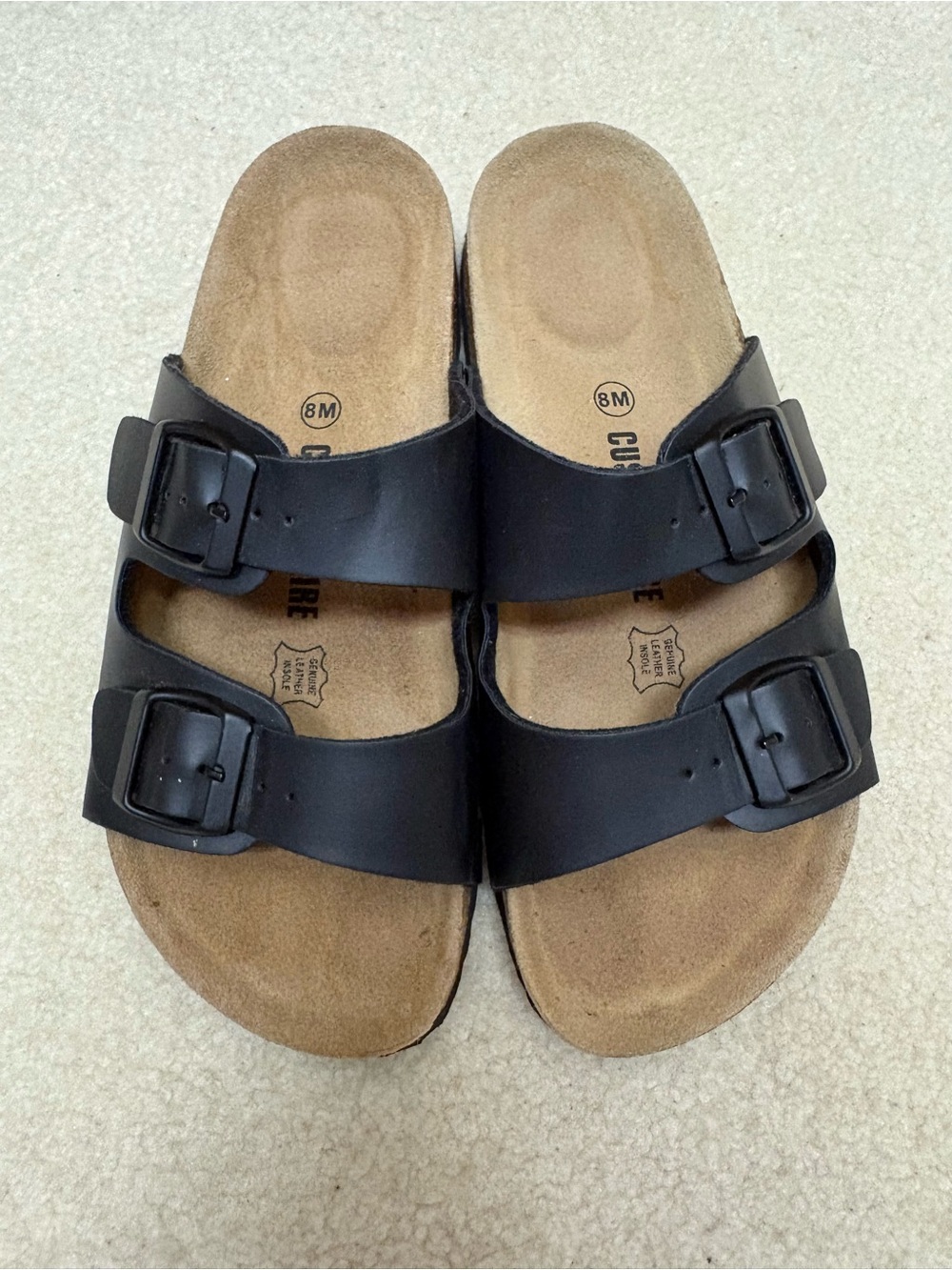 Women's Black Double-Buckle Slide Sandals